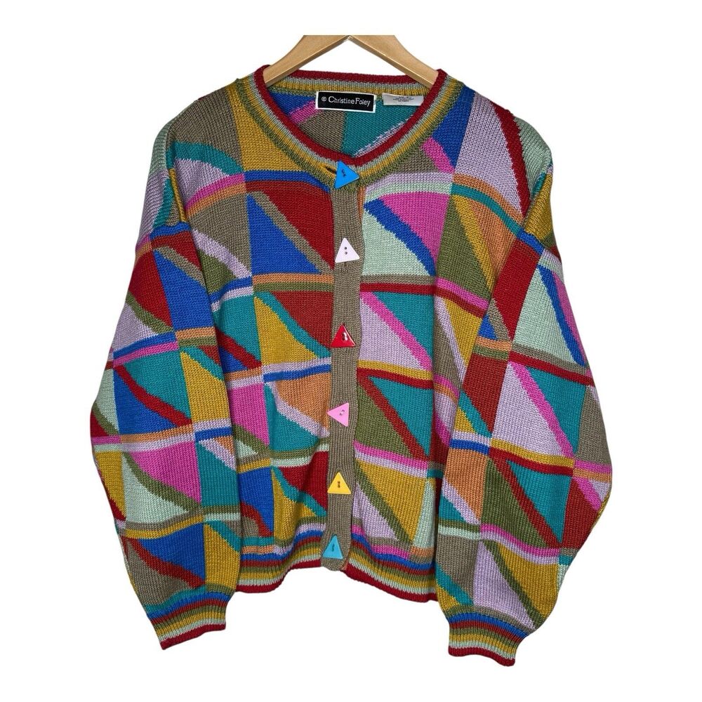 Christine Foley Cardigan Sweater Rainbow Colorful Art To Wear Womens 2 S/M